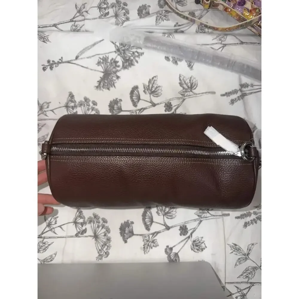 NWT B9-005 Coach Andre Barrel Bag 30 Silver/Maple Refined pebble leather CET20